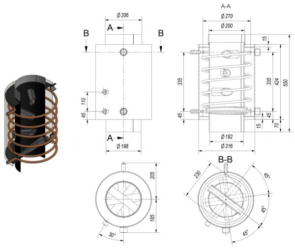 Teplovodný výmenník Turbodym s dochladzovacou špirálou 1