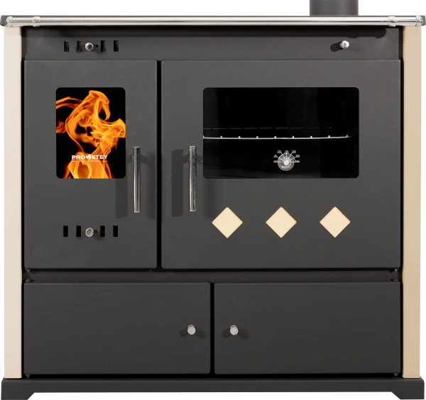 sporák na tuhé palivo Praktik ECO LUX krémový s liatinovou varnou platňou 1