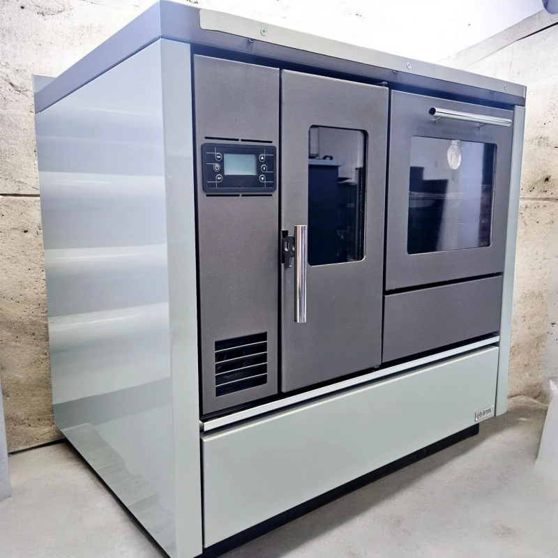 RUMELIA šedá sporák na pelety 9KW- teplovzdušné vykurovanie+rozvod